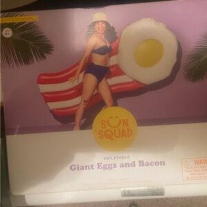 Inflatable Giant Eggs and Bacon Pool Float - White, Yellow, Red